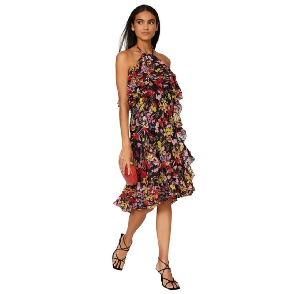 Jason Wu Collective Floral Halter Neck‎ Sleeveless Ruffle Knee Length Dress Sz 2